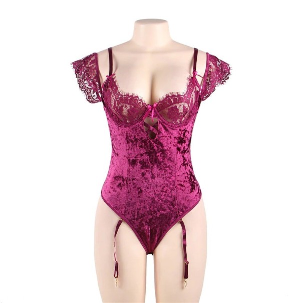 Body de terciopelo para mujer con hombros descubiertos 4XL