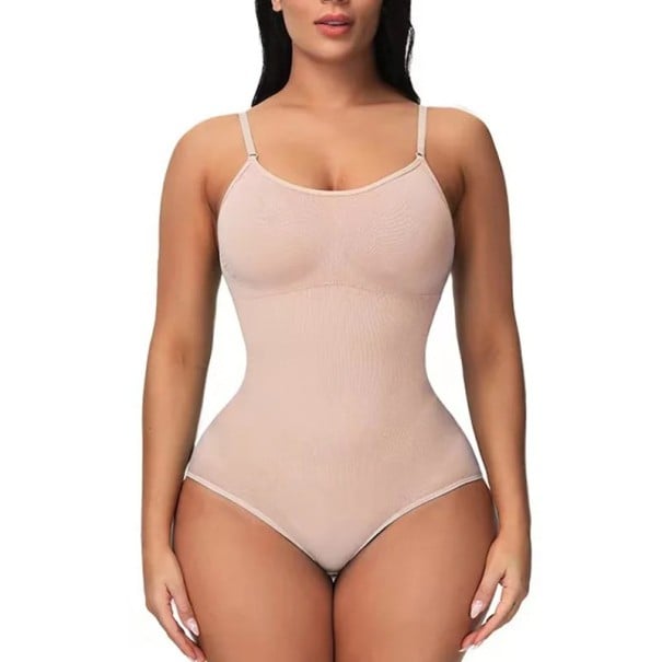 Body de tirantes elásticos sin costuras Camiseta moldeadora de tirantes para mujer Body clásico con corte de braguita Ropa interior beige 3XL