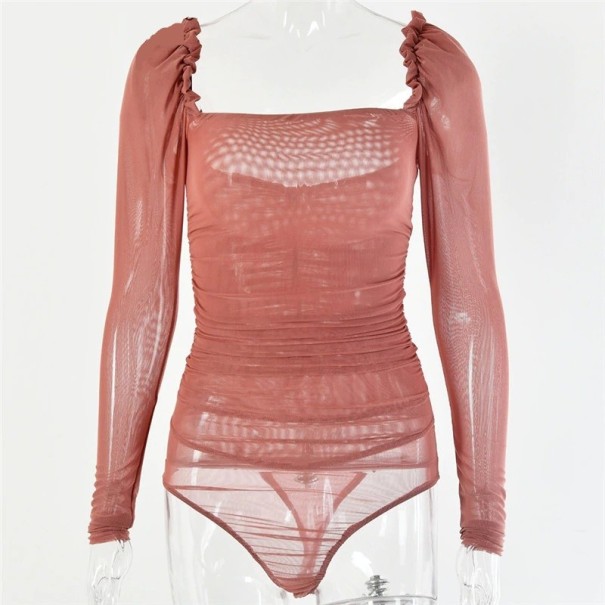 Body feminino com decote profundo B716 castanho claro S