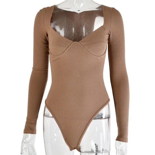 Body feminino com decote profundo castanho claro M