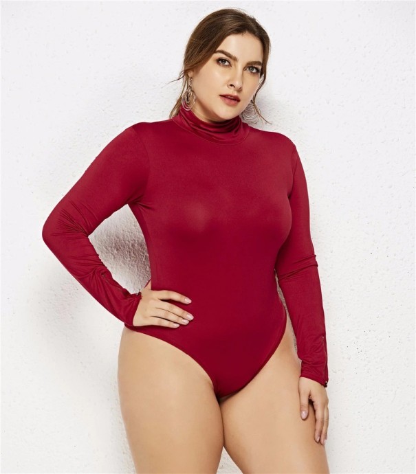 Body feminino de mangas longas B762 borgonha 4XL