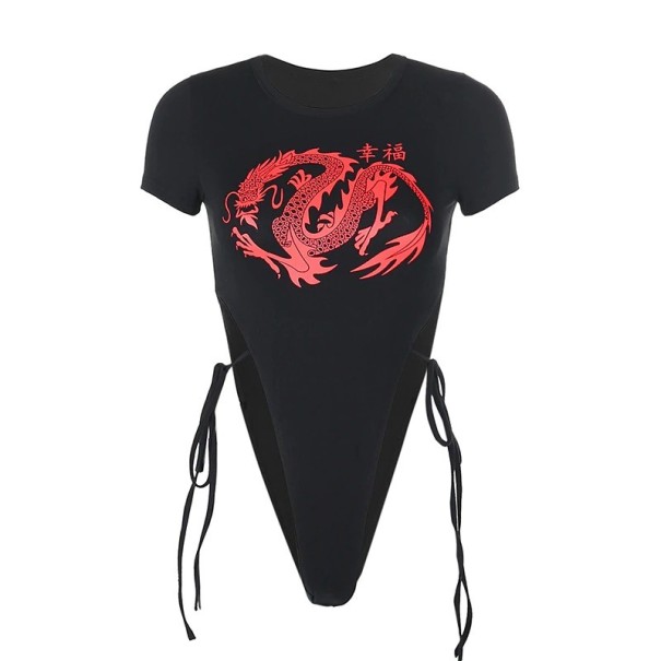 Body femme avec motif de dragon noir XS