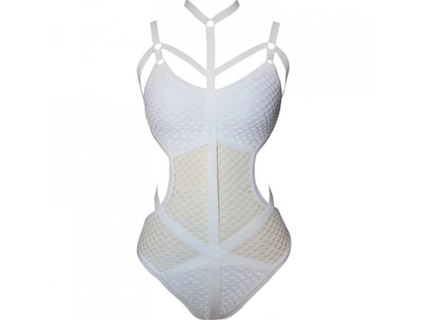 Body sexy em rede para senhora branco L