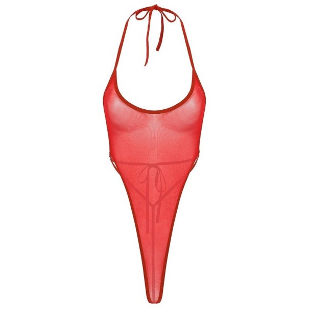 Body trasparente da donna P1109 rosso
