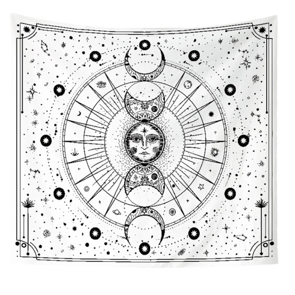 Bohémische wandtapijt met het motief van de maan, sterrenbeelden en planeten Wanddecoratie Boho slaapkamer woonkamer Wasbaar Waterdicht Vuilafstotend wit