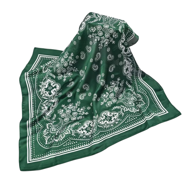 Boho 70 x 70 εκ. τετράγωνο μαντήλι για το κεφάλι με εφέ μεταξιού Γυναικεία κορδέλα Μη επίσημο κάλυμμα κεφαλής άνοιξη καλοκαίρι στυλάτο σκούρο πράσινο