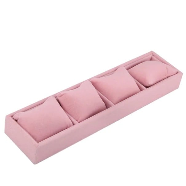 Boîte à bijoux en velours 4 compartiments avec 4 coussinets en velours rose organisateur rectangulaire pour bracelets montres bijoux boîte 1