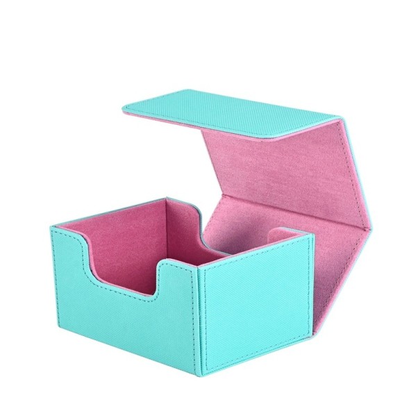 Boîte colorée pour cartes avec doublure intérieure de différentes teintes et fermeture magnétique, idéale pour un rangement clair et sécurisé des paquets rose