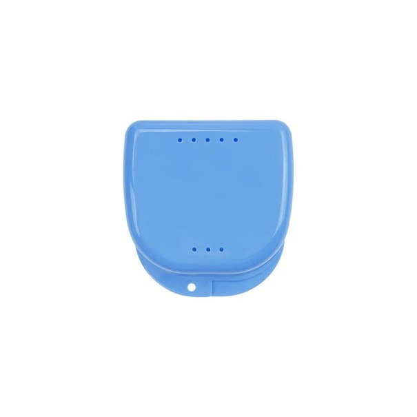 Boîte de rangement portable pour prothèses dentaires Boîte orthodontique Étui pour prothèses dentaires Boîte ventilée avec orifices respirants 8,2 x 7,7 cm bleu