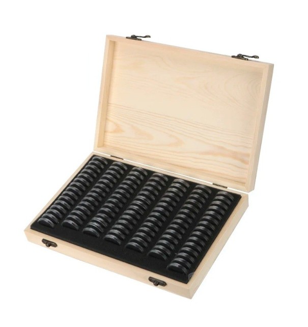 Boîte en bois pour pièces 100 pcs Boîte de collection avec supports en plastique réglables Double protection contre l'oxydation 1