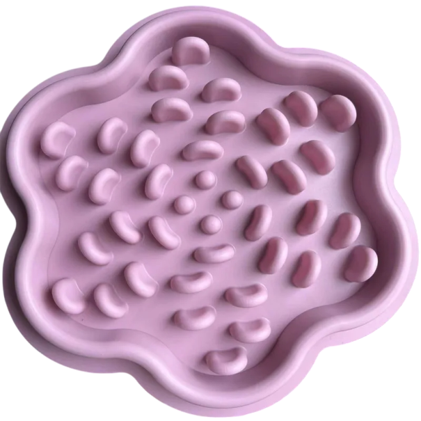 Bol anti-glouton en forme de fleur 23x23x2,5 cm pour chats et chiens avec des picots internes, bol sûr avec un design ergonomique et un entretien facile favorisant une alimentation lente violet