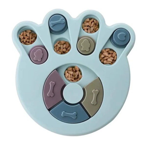 Bol de puzzle interactiv pentru câini și pisici, alimentare lentă, împotriva înghițirii, jucărie de antrenament cu dozator de recompense, 23 cm albastru