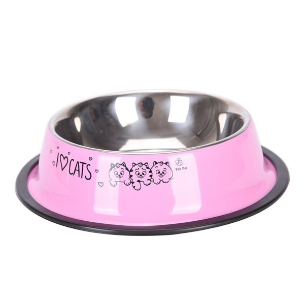 Bol din oțel inoxidabil pentru pisici cu inscripție roz