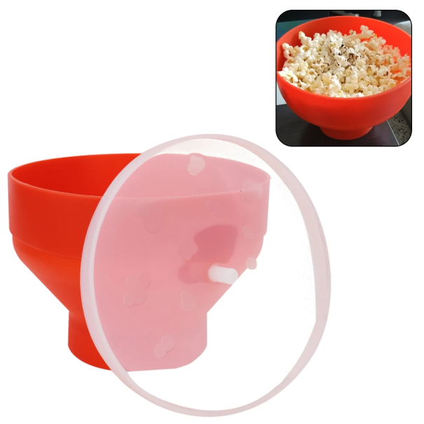 Bol pliabil din silicon pentru floricele de porumb 14,5 x 20,5 cm Capac anti-crăpare Pregătire sănătoasă pentru floricele de porumb Cuptor 1