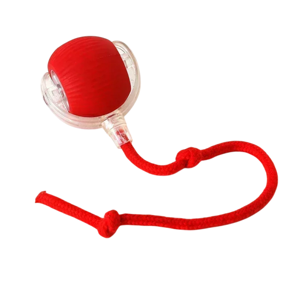 Bola de corrida com corda para gatos Brinquedo interativo luminoso 4 modos de jogo Bola de silicone Carregamento USB-C Corda de algodão vermelho