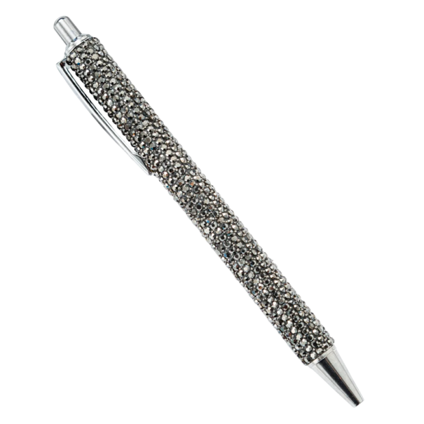 Bolígrafo de 14,4 cm. Bolígrafo de metal dorado rosa con pedrería. Elegante bolígrafo para bodas y regalos. Instrumentos de escritura de lujo para oficina y escuela. gris
