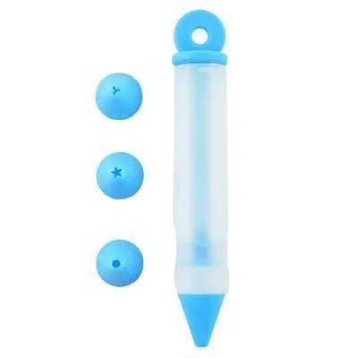 Bolígrafo de silicona para repostería con 2 boquillas 14,7 × 2,3 cm para decorar finamente cremas, glaseados y chocolate para dulces, pasteles y postres azul
