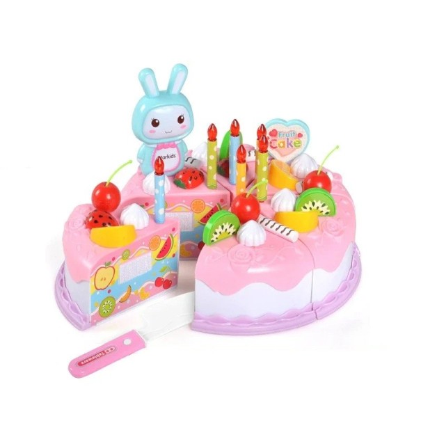 Bolo de Aniversário Infantil 15 cm Brinquedo de Corte Simulador DIY Brincadeira de Cozinha em Papel de Papel de Comida Fruta Presente para Crianças Bebés Meninos e Meninas rosa