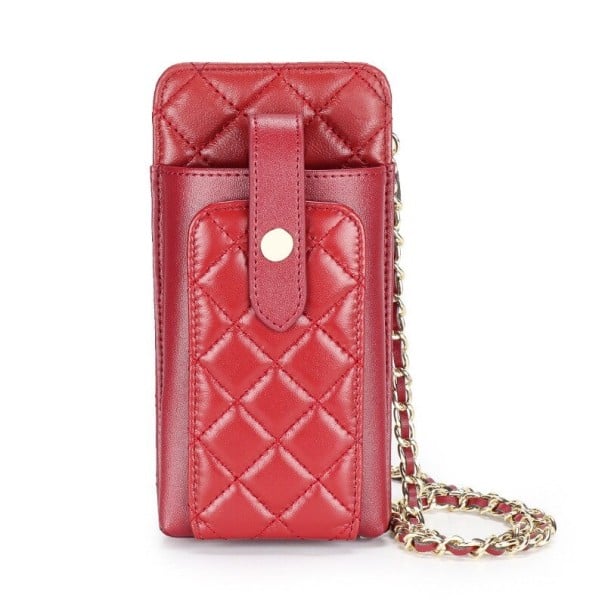 Bolsa crossbody feminina para telemóvel Padrão acolchoado em losangos Bolso frontal com alça Corrente destacável Couro verdadeiro 18,5 borgonha