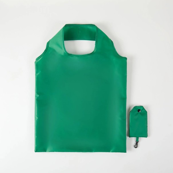 Bolsa de compra plegable 38 x 58 cm Bolsa de poliéster de colores Bolsa reutilizable con mosquetón Bolsa compacta de bolsillo verde
