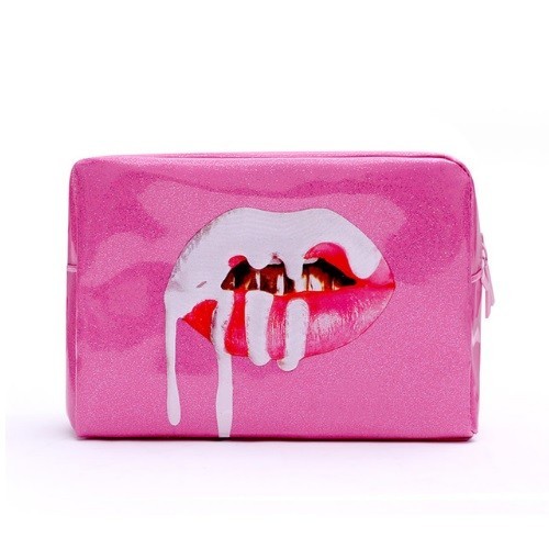 Bolsa de cosméticos con estampado de labios J1347 rosa