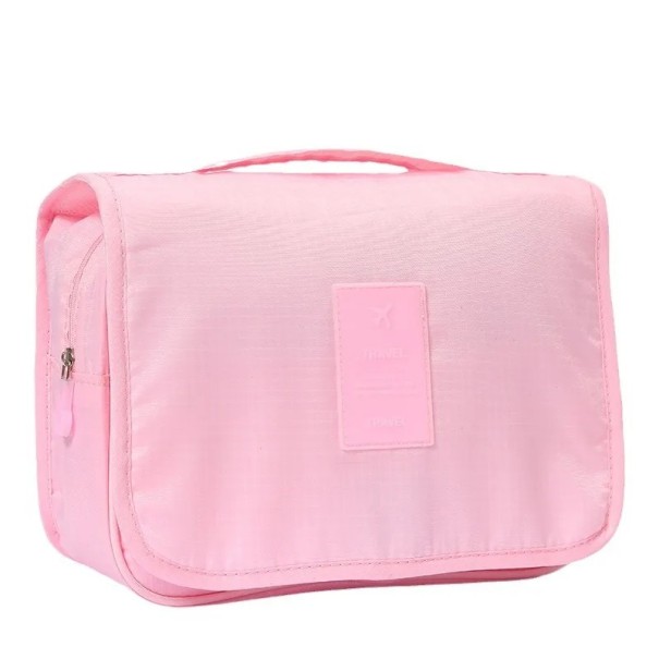 Bolsa de cosméticos de tecido impermeável 18,5 x 24 x 9,5 cm Organizador de viagem com gancho Estojo de toalete para maquilhagem Casa de banho Para mulheres Pendurar rosa