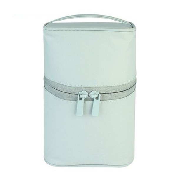 Bolsa de cosméticos de viaje de pie con forma redondeada y asa para transportar Cierre de cremallera con dos deslizadores Nylon azul claro