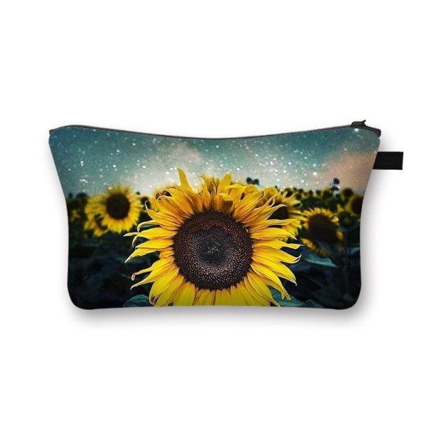 Bolsa de cosméticos feminina com girassóis Estampa colorida Fecho com zip e alça Poliéster 13 x 21,5 cm Para cosméticos e pequenos itens 21