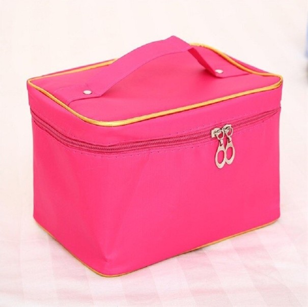 Bolsa de cosméticos feminina em forma de mala com pega Fecho de correr duplo à volta Material poliéster Dimensões 16 x 15 x 23 cm Para maquilhagem 6
