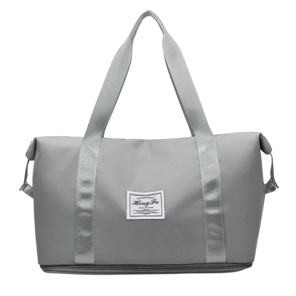 Bolsa de deporte de viaje para mujer de nylon resistente con correa de hombro, asas y sujeción para el mango de la maleta gris
