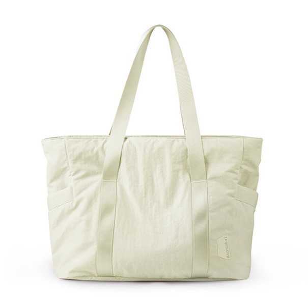 Bolsa de gran capacidad para mujer con bolsillo para portátil y correa para esterilla de yoga 39 x 15,5 x 31 cm bolsa de nylon para la escuela y el trabajo beige