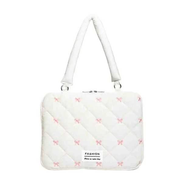 Bolsa de hombro acolchada para portátil con lazos y cremallera 39 x 29 cm bolsa textil para chicas para portátiles de 15 pulgadas blanco