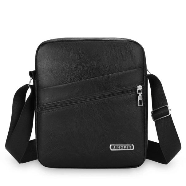 Bolsa de homem a tiracolo 24×20×6 cm Bolsa crossbody de nylon impermeável Mala de viagem casual em pele sintética com bolso com fecho para homens preto