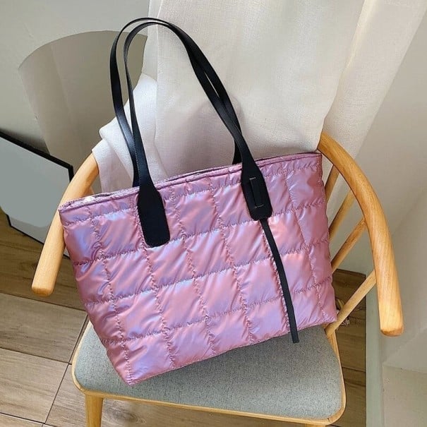 Bolsa de mujer acolchada de hombro 38 x 16 x 30 cm Gran bolsa shopper brillante con dos asas largas Forma rectangular espaciosa rosa