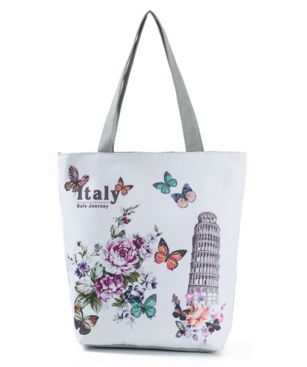 Bolsa de mujer con estampado de monumentos famosos y ciudades históricas Bolsa de poliéster de 27 x 37 x 8 cm con asas grises Forma rectangular 7