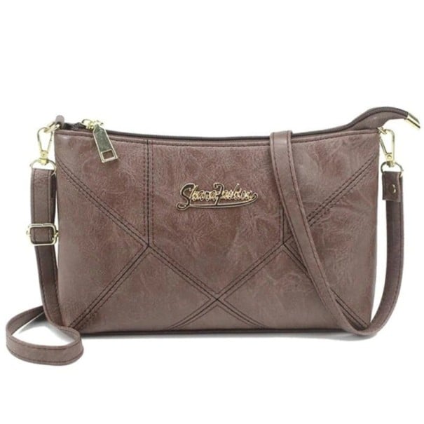 Bolsa de mujer tipo crossbody con cremallera y acolchado decorativo Bolsillo trasero Correa ajustable con mosquetones Cuero PU 24 x 16 x marrón oscuro
