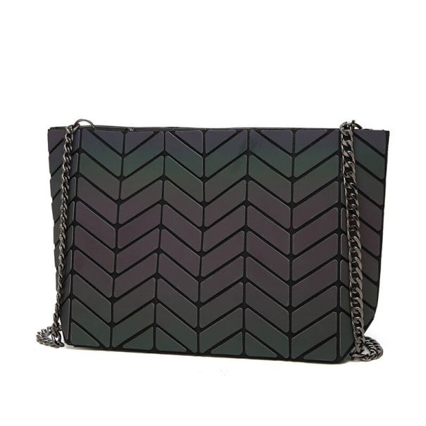 Bolsa de ombro feminina com padrão geométrico zig-zag Escura com reflexo iridescente Corrente metálica Couro PU e poliéster 28 x 17,5 x 7 cm 1