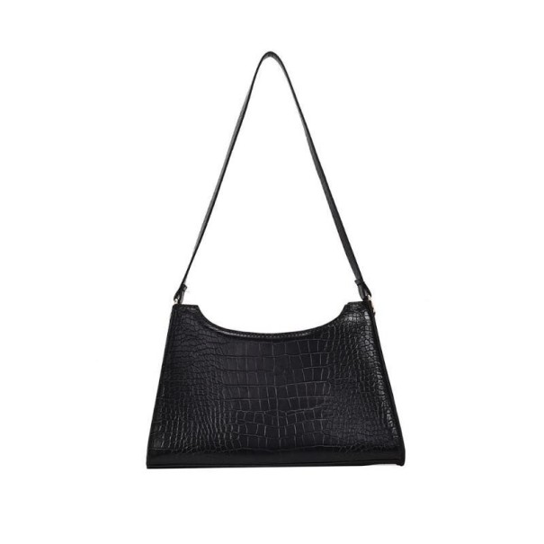 Bolsa de senhora a tiracolo com padrão de pele de crocodilo Forma trapezoidal Alça estreita Material de pele PU e poliéster preto