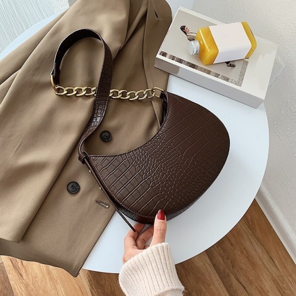 Bolsa de Senhora com Padrão de Pele de Crocodilo M1368 castanho escuro