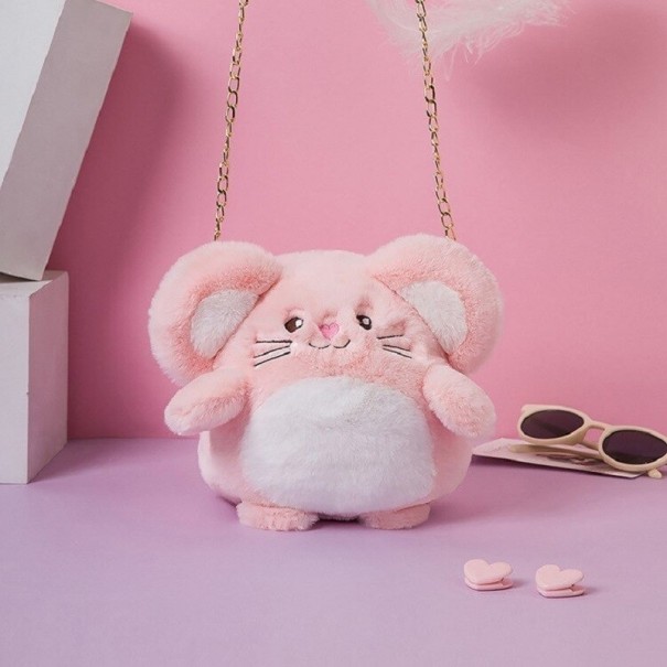 Bolsa de senhora em pelúcia de rato rosa
