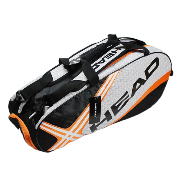 Bolsa de tenis para hasta 6 raquetas con compartimento separado para calzado. Bolsa deportiva 73 x 30 x 23 cm. Nylon, poliéster, dacrón naranja