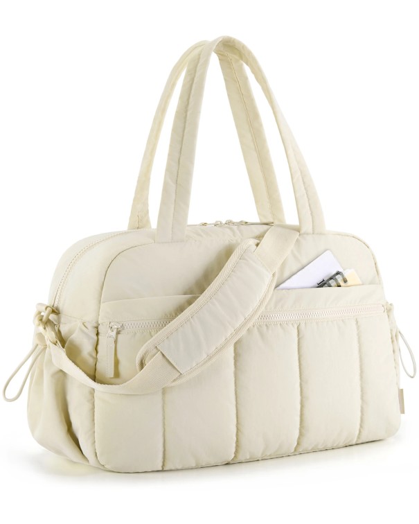 Bolsa de viaje impermeable para mujer, 42 x 19 x 30 cm, bolsa deportiva para gimnasio, ligera, para el hombro, para ropa de fin de semana beige