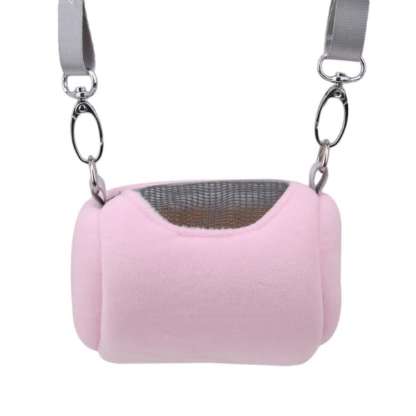 Bolsa de viaje para pequeños roedores Bolsa de transporte de felpa 11 x 7,5 x 7,5 cm Ventana de malla Cierre de cremallera Correa desmontable rosa
