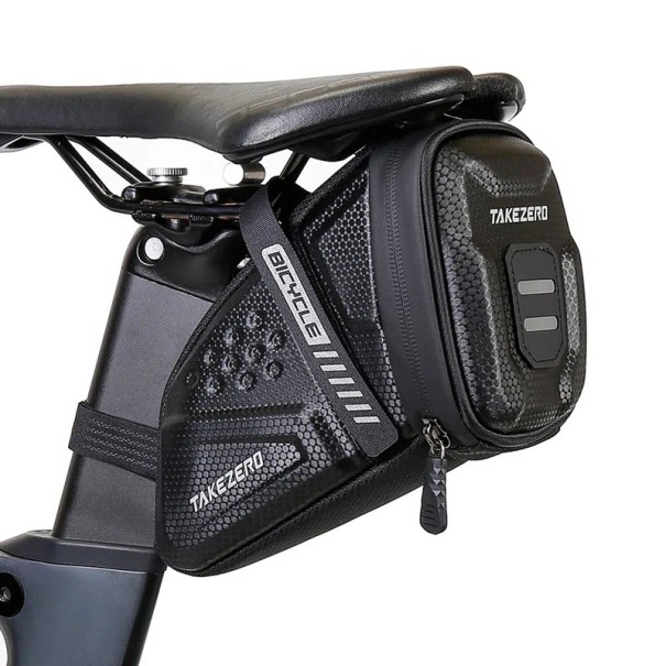 Bolsa para bicicleta impermeable 18,3 × 12,9 × 9,2 cm Bolsa de sillín reflectante con textura de carbono Resistente al aplastamiento Correas de fijación 1