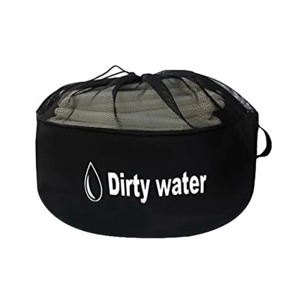 Bolsa plegable para manguera con tapa de red y cordón ajustable 46 x 25,5 cm poliéster negra con asa para manguera de desagüe de autocaravana 1
