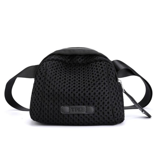 Bolsa preta feminina de ombro com superfície em rede Forma arredondada com fecho a zip Alça larga Nylon com poliéster Dimensões 24 x 17 x 14 cm 1