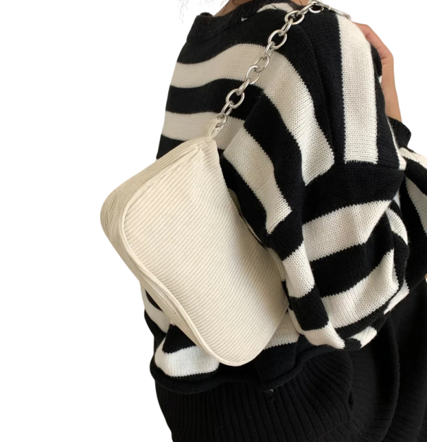 Bolsa vintage feminina com fecho de correr Bolsa de veludo para uso diário Acessório retro estiloso com fecho prático branco