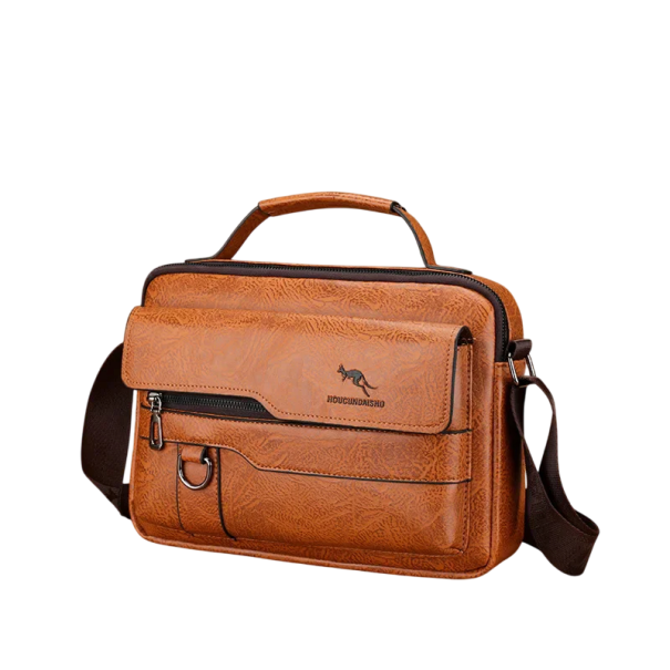 Bolso bandolera de hombre de piel sintética de 29 x 20 x 7 cm, estilo casual, color marrón y negro. Bolso de mano para hombre marrón