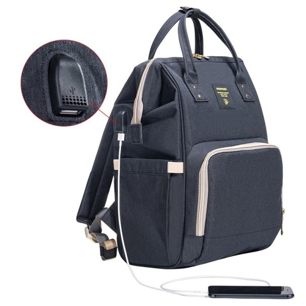 Bolso cambiador para cochecito con puerto USB negro