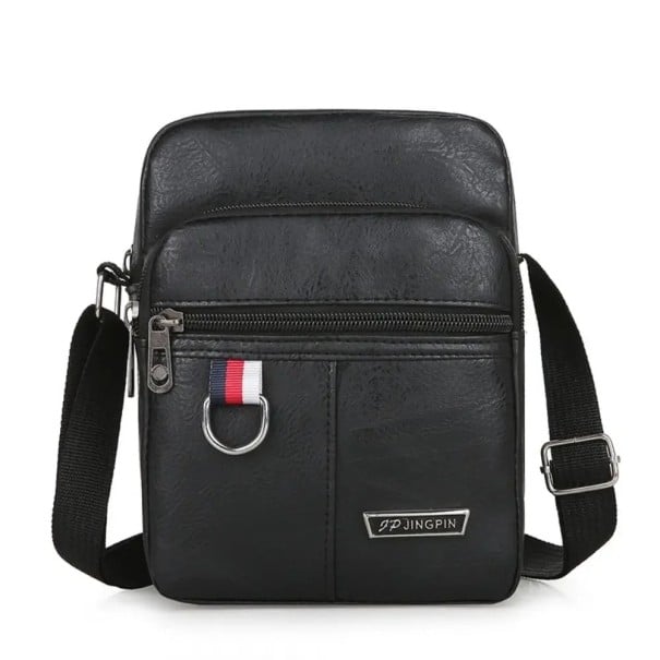 Bolso de hombro de piel sintética para hombre, 20 x 15 x 9 cm, impermeable, de gran capacidad, marrón y negro, informal negro